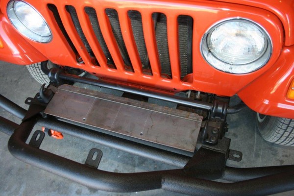 winch plate test fit on a jeep wrangler bumper