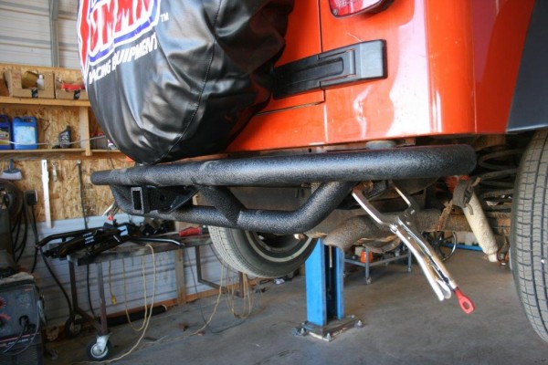 close up of a tube rear bumper on a jeep wrangler TJ
