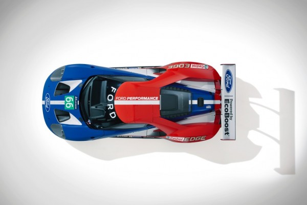 over head shot of a le mans ford gt race car