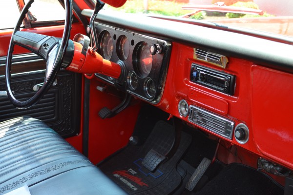 red 1971 chevy c-10 pickup truck, interior
