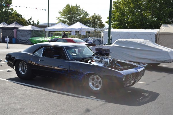 chevy camaro drag car with supercharged engine