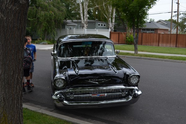 classic chevy 1957 parked on residential street