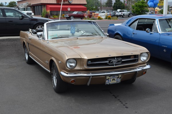 early ford mustang convertible on display at car show