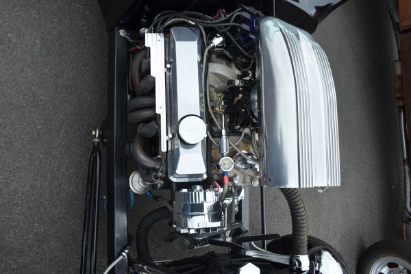 small block chevy v8 engine in a hot rod