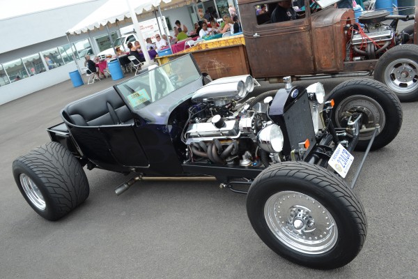 a t bucket ford hot rod with chevy v8 engine