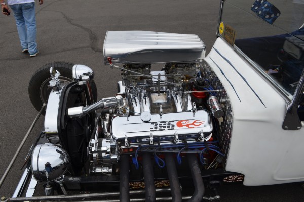 396 cubic inch big block v8 engine in a hot rod coupe