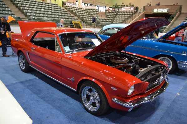 first gen ford mustang notchback coupe, red