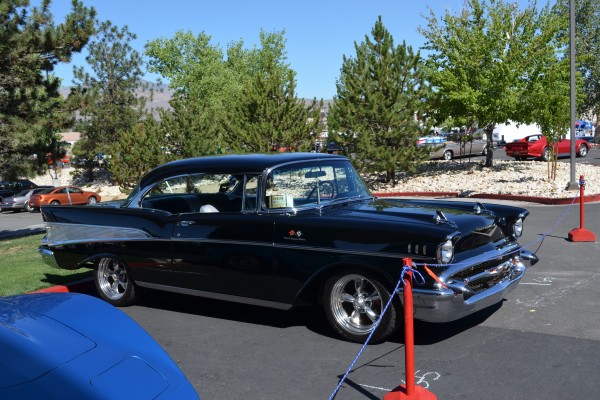 black 1957 chevy bel air coupe at car show