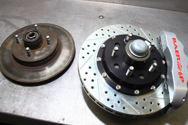 size comparison between stock ford mustang brake and baer big brake kit