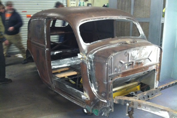 modified hot rod coupe body prior to paint