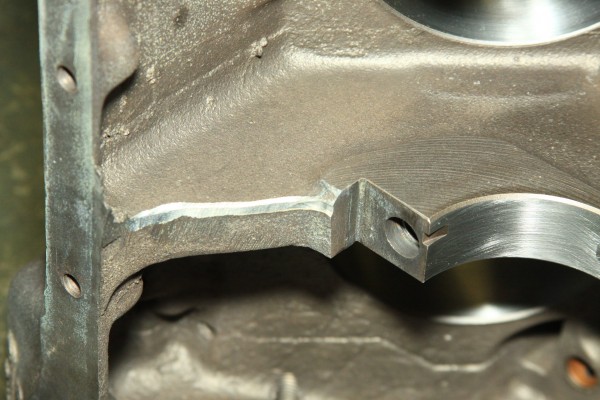 deburred edge on a ford 390 engine casting