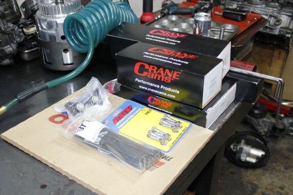 engine upgrade parts on a workbench