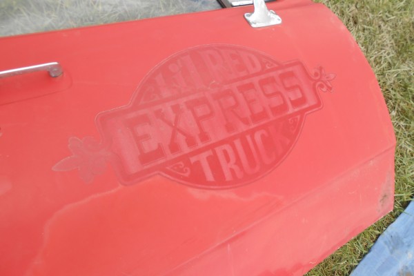 door of a little red express truck