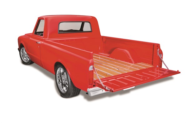 rear quarter view of a customized chevy c10 show truck