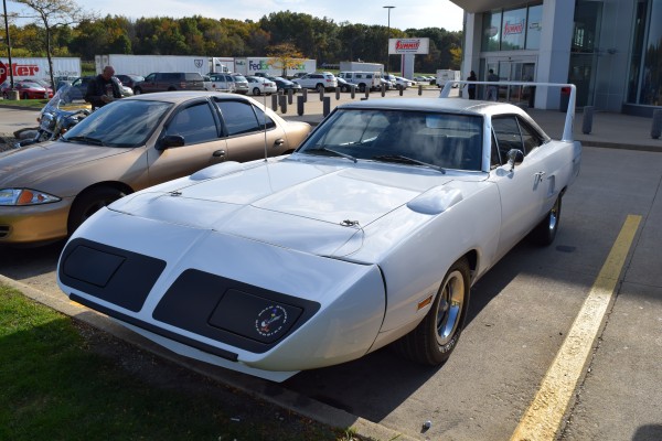 white 1970 Plymouth Superbird, front quarter view