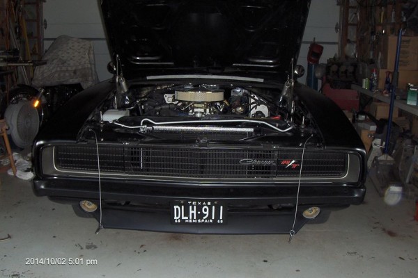 black 1968 dodge charger restomod front grille and chin splitter