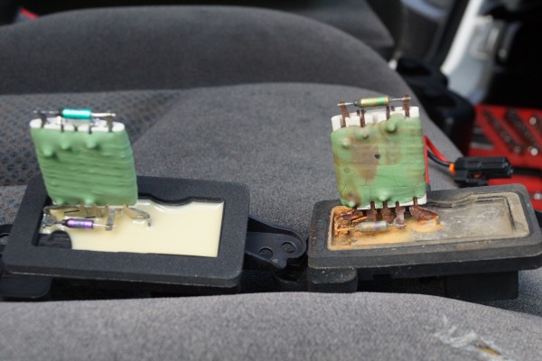 Old blower motor resistor vs. new on a chevy silverado
