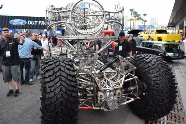 valyrian steel wild custom show car on display at SEMA show 2015, rear tires
