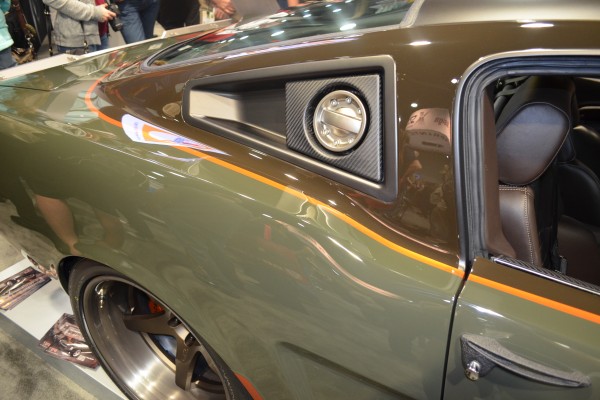 rear fuel filler on a vintage ford mustang 2015 SEMA show car