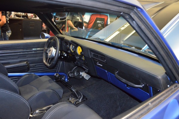customized blue chevy camaro at sema 2015