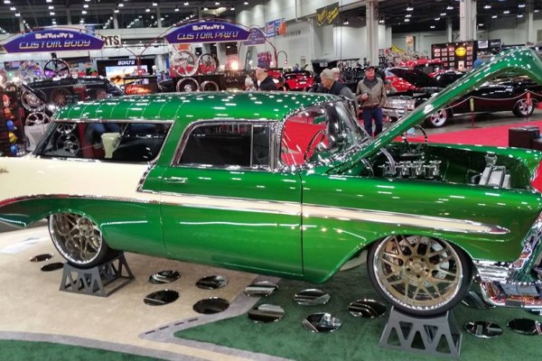 custom green 1956 chevy nomad show car