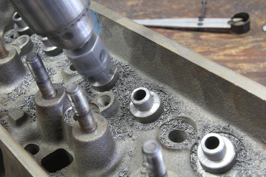 drilling out valve stem bores in a cylinder head