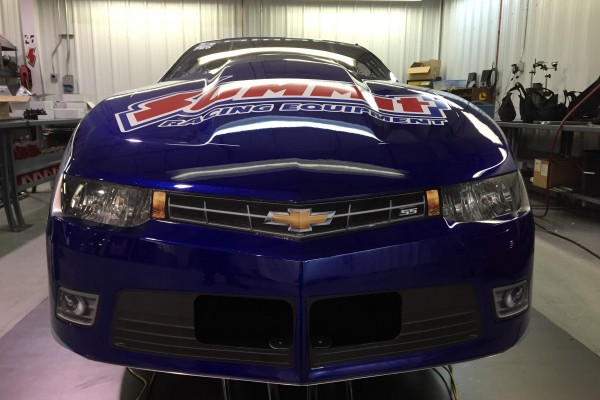 front nose view of a summit racing pro stock nhra camaro