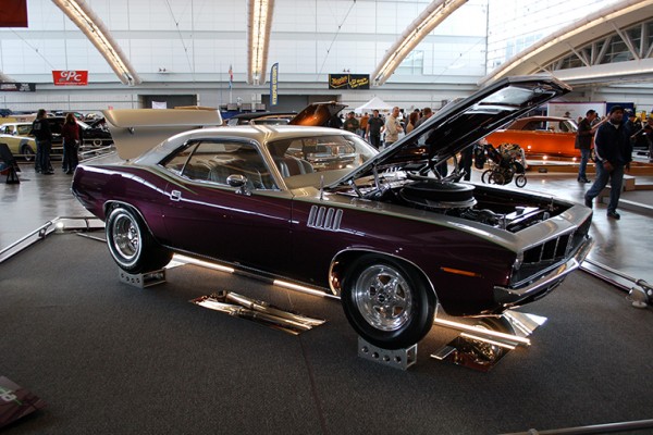plymouth barracuda muscle car on display