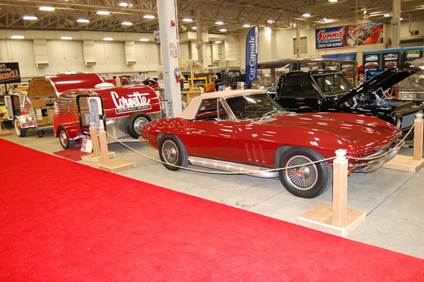 1965 chevy corvette sting ray convertible with side pipes and custom trailer