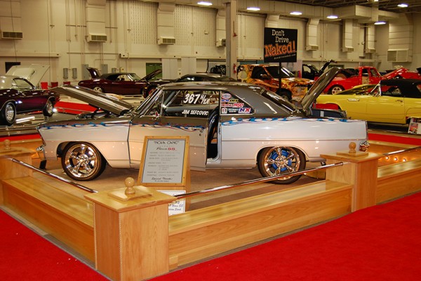 chevy 2 nova ss muscle car on display at indoor car show