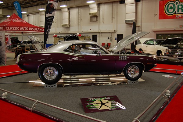 plymouth barracuda 3rd-gen on display at indoor car show