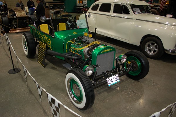 green vintage ford t-bucket hot rod