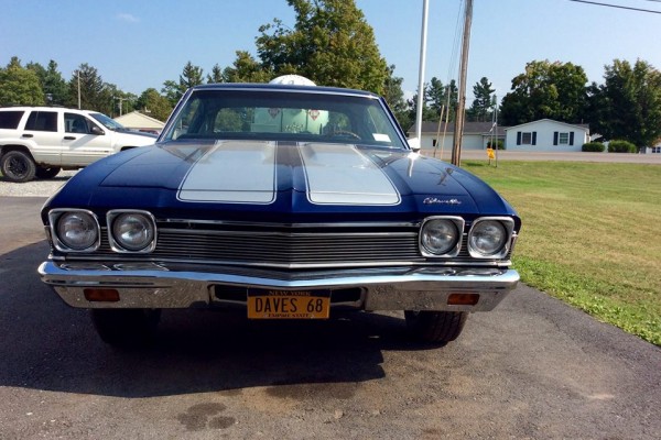 blue 1968 chevelle front grille view