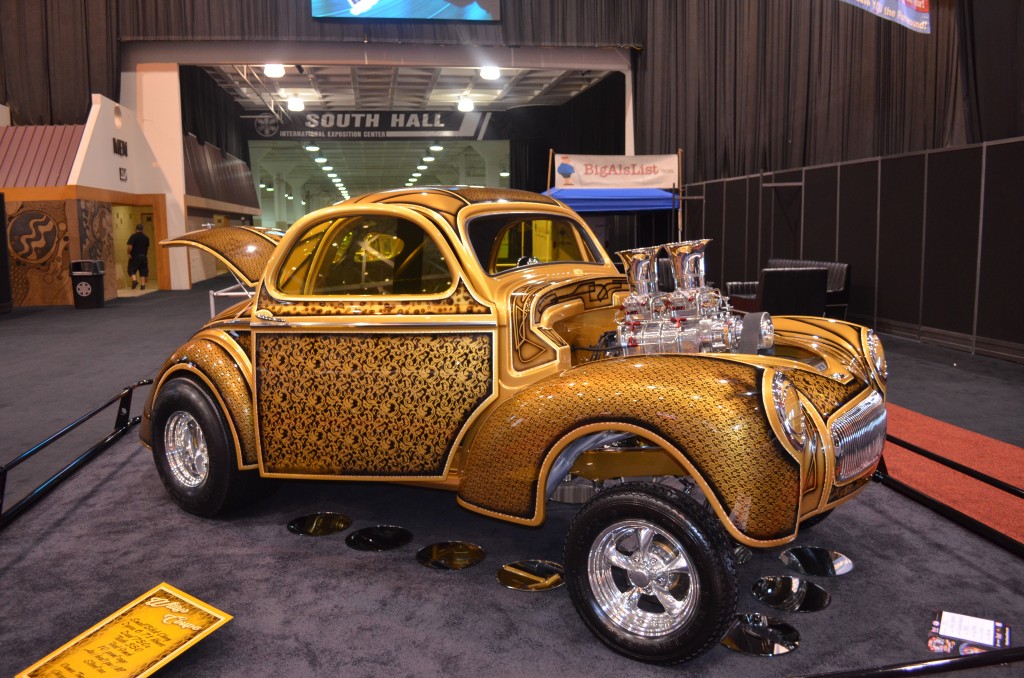 willys hot rod gasser at indoor car show