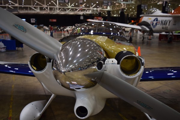 aircraft propeller hub at indoor car show