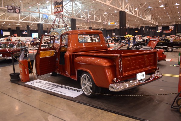 chevy custom pickup truck at indoor car show