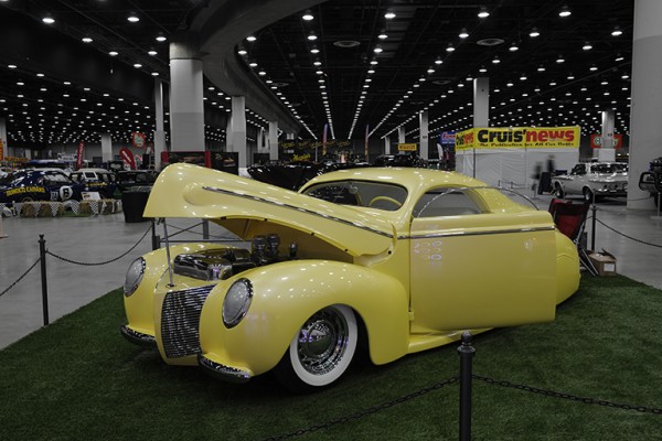 lowered yellow custom hot rod show car