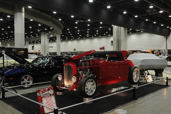 1932 ford roadster hot rod coupe at indoor car show