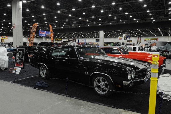 black chevy chevelle ss muscle car at indoor car show