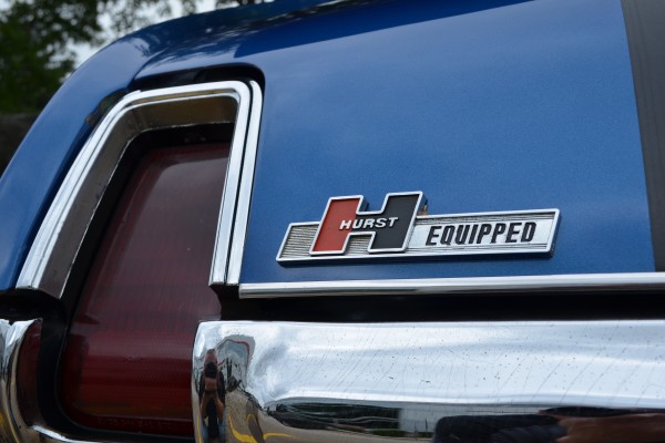 hurst equipped emblem on vintage oldsmobile 442