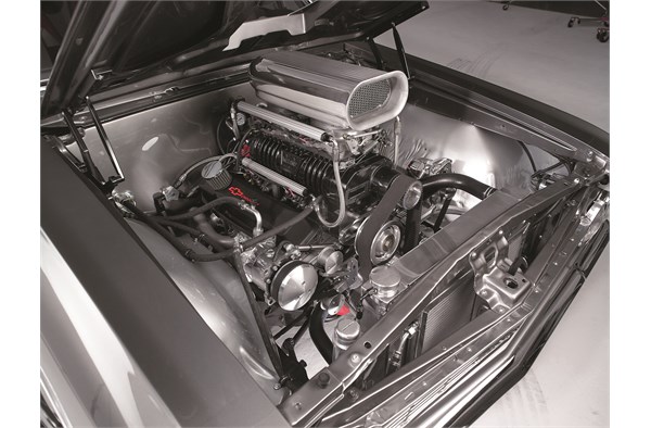 supercharged engine in a custom 1966 chevy chevelle