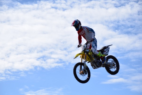 motorcross dirt bike racer in flight