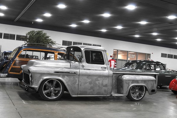 vintage chevy 3100 truck in bare metal