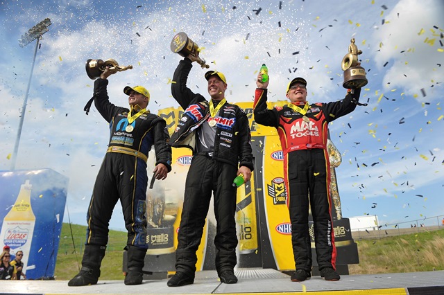 Jason Line Celebrates in NHRA Winners Circle