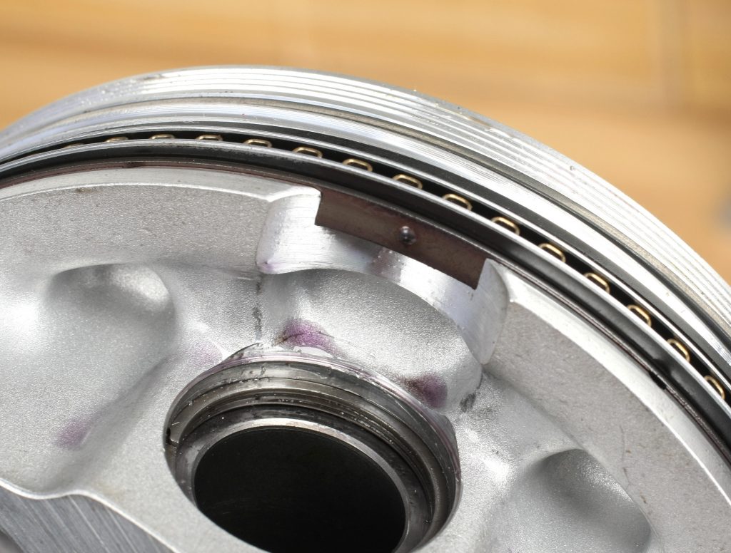 close up of piston rings in groove