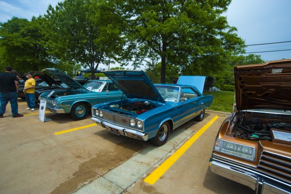 rows of mopars at a classic car show