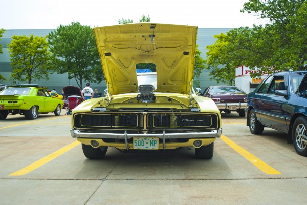 1969 dodge charger with hilborn hood scoop