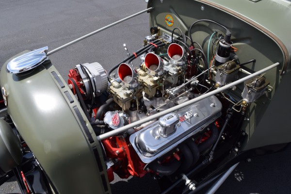 chevy engine inside a studebaker hotrod truck