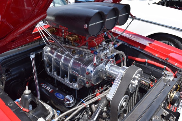 supercharged ford pro street pro mod style v8 in a classic car