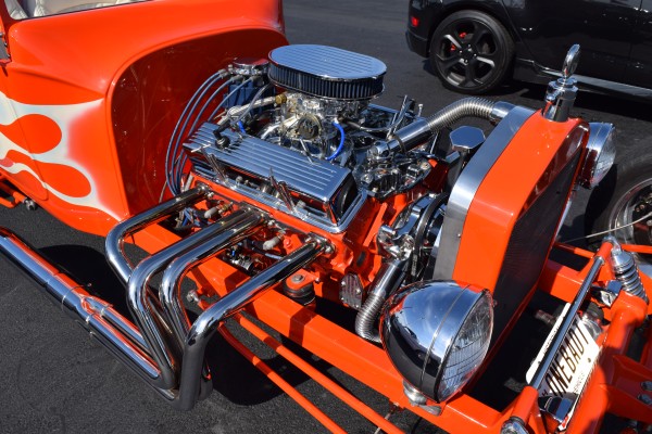 customized chevy small block v8 in a t bucket hot rod